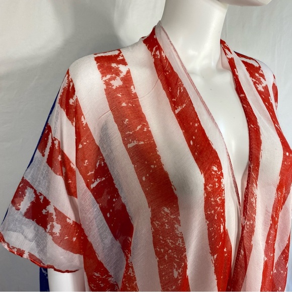 GMA Accessories Patriotic American Flag Sheer Open Front Fringed Swim Cover - Picture 2 of 6